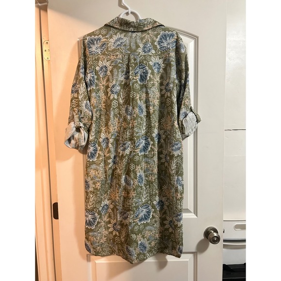 Rip Skirt‎ Women's Olive Floral Print Button Down Roll Tab Sleeve Shirt Dress M - Picture 3 of 5